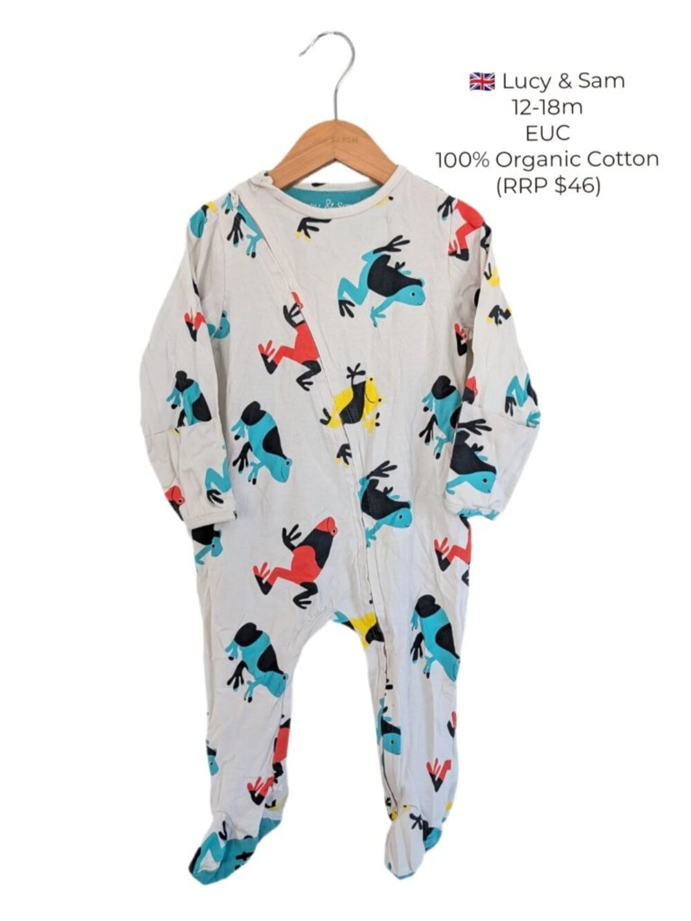 Lucy‎ & Sam (UK Brand) Tree Frog Footed "Ribbit" Sleeper - 12-18m